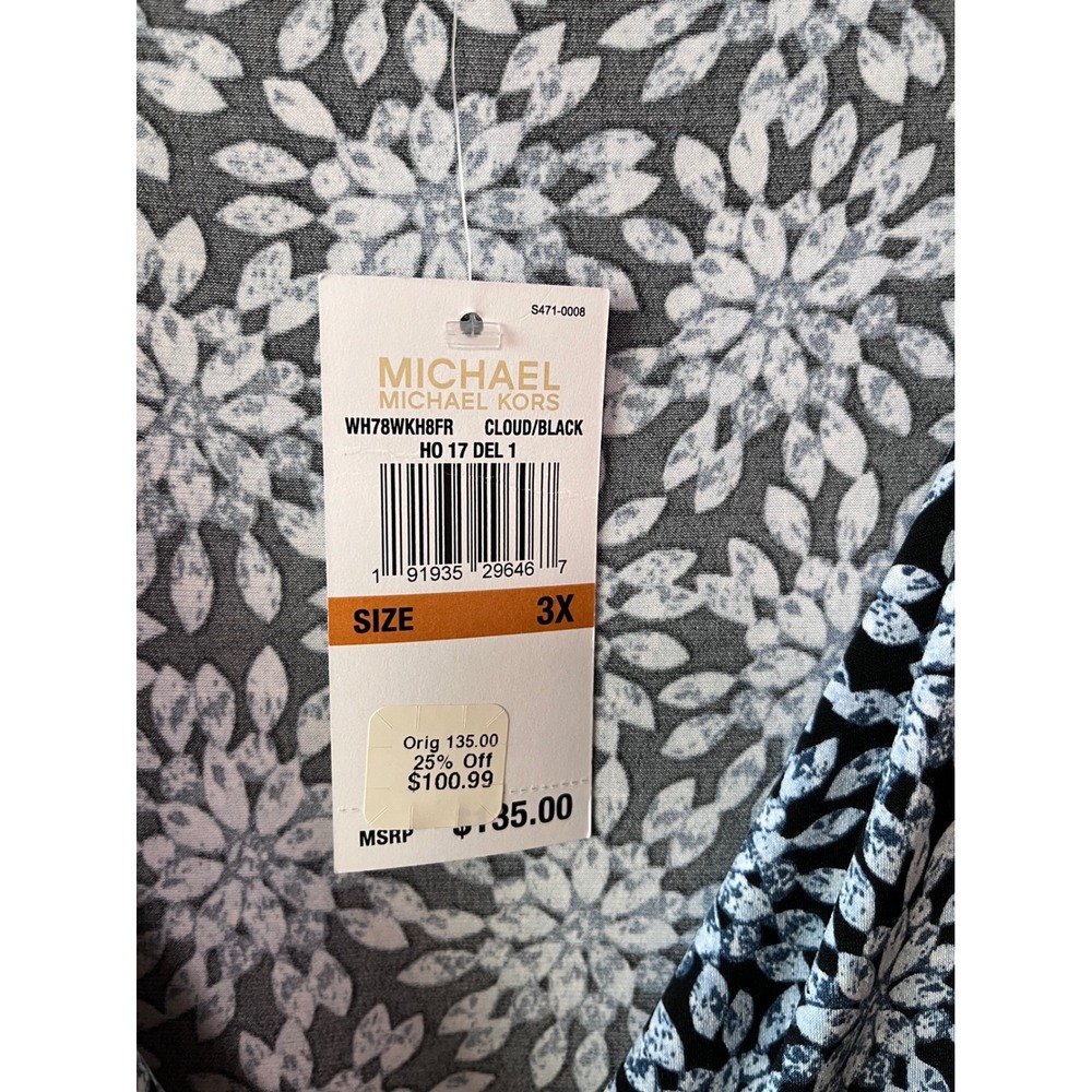 Michael Kors Womens 3X Cloud Black Floral Print Long Sleeve Wrap Dress NWT - Picture 3 of 7
